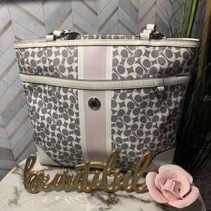 COACH Gray and White Shoulder Bag